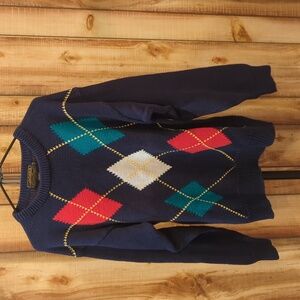 Eddie Bauer Men's Blue Sweater Argyle Print vintage